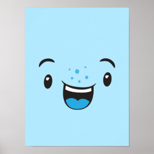 Bleu souriant Kawaii Face Poster Imprimer