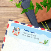 Bleu sous la mer Étiquette Baby shower - Oiseau de