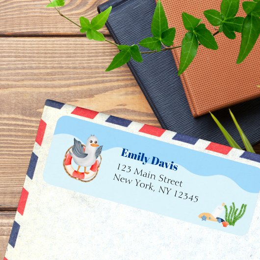 Bleu sous la mer Étiquette Baby shower - Oiseau de