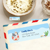 Bleu sous la mer Étiquette Baby shower - Oiseau de