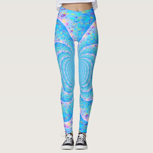 Bleu Spirale Funky Leggings Abstraits (Devant)