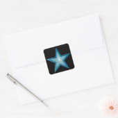 Bleu Star autocollant carré noir (Enveloppe)