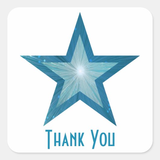 Bleu Star "Merci" carré autocollant blanc (Devant)