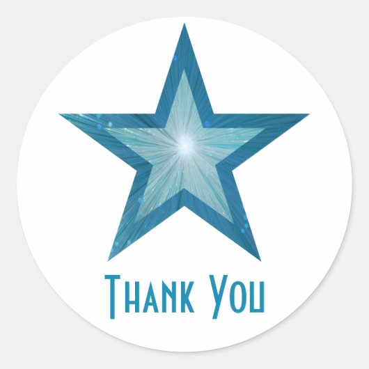 Bleu Star "Merci" rond autocollant blanc (Devant)