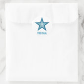 Bleu Star 'Nom' autocollant rond blanc (Sac)