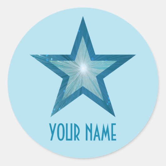 Bleu Star 'Nom' rond autocollant bleu pâle (Devant)