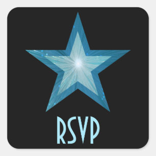 Bleu Star RSVP carré autocollant noir