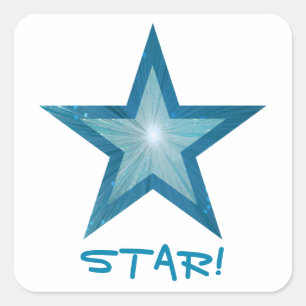 Bleu Star 'STAR!' autocollant carré blanc