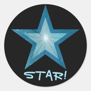 Bleu Star 'STAR!' autocollant rond noir