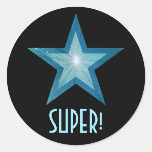 Bleu Star 'SUPER!' autocollant rond noir