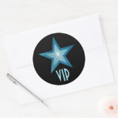 Bleu Star VIP autocollant rond noir (Enveloppe)