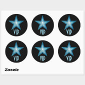 Bleu Star VIP autocollant rond noir (Feuille)