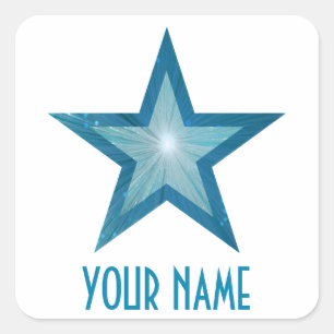 Bleu Star 'Votre nom' carré autocollant blanc