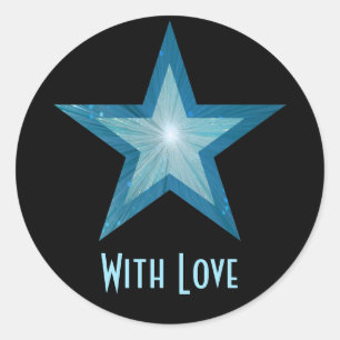 Bleu Star 'With Love'' autocollant rond noir