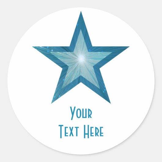 Bleu Star 'Your Text' autocollant rond blanc (Devant)
