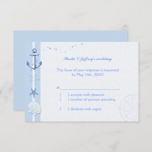 Bleu Starfish & Ancre Mariage nautique RSVP (Devant / Derrière)