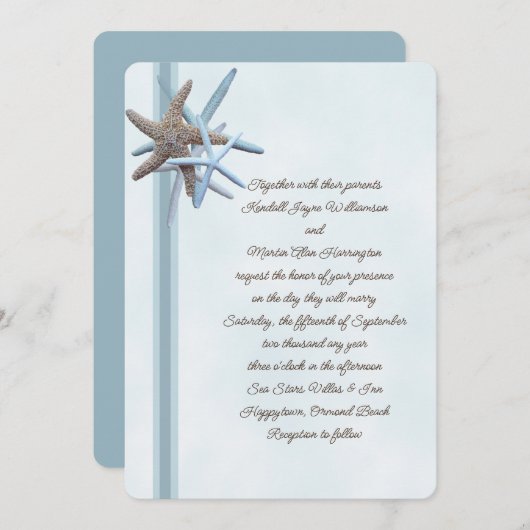 Bleu Starfish Invitations de mariage (Devant / Derrière)