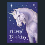 Bleu Starry Unicorn Bonne affiche d'anniversaire<br><div class="desc">Affiche murale d'une licorne blanche sur un arrière - plan étoilé bleu,  qui dit Joyeux anniversaire sur elle.</div>