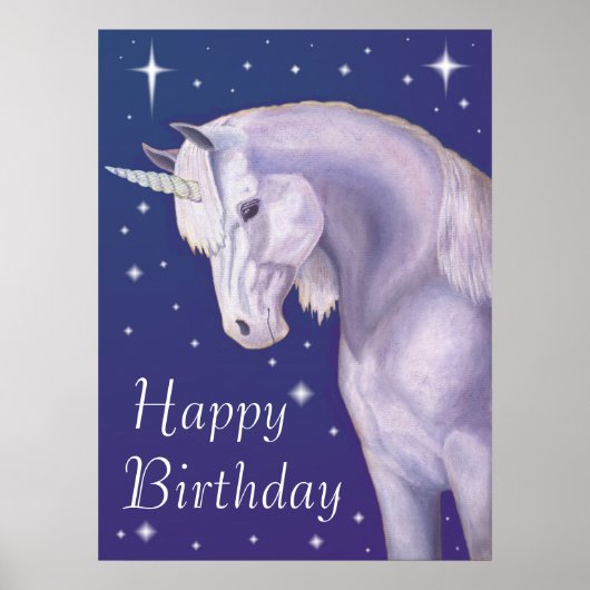 Bleu Starry Unicorn Bonne affiche d'anniversaire (Devant)