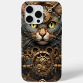 bleu steampunk cat AI art iPhone 15 Pro Max Coque (Verso)