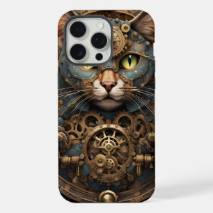 bleu steampunk cat AI art iPhone 15 Pro Max Coque
