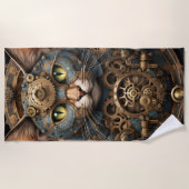 bleu steampunk cat AI art serviette de plage (Devant)