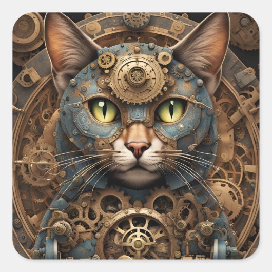 bleu steampunk cat AI art stickers (Devant)