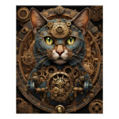 bleu steampunk chat AI affiche d'art (Devant)