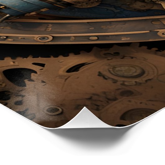 bleu steampunk chat AI affiche d'art (Coin)