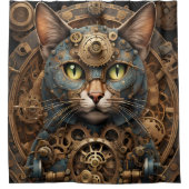 bleu steampunk chat AI art douche rideau (Devant)