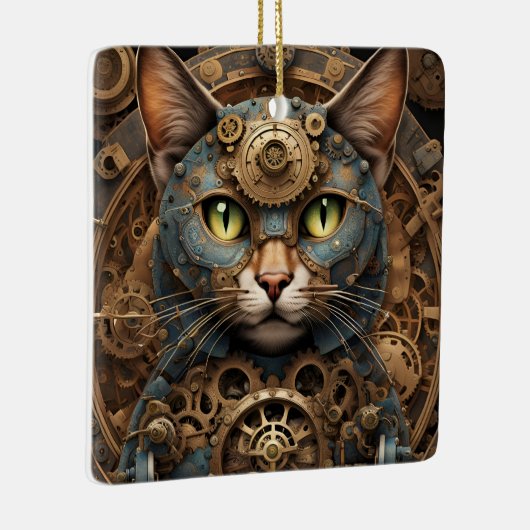 bleu steampunk chat AI ornement d'art (Droite)