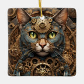 bleu steampunk chat AI ornement d'art (Devant)