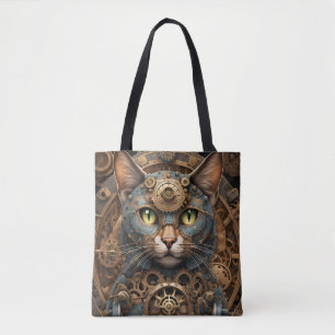 bleu steampunk chat AI sac fourre-tout d'art
