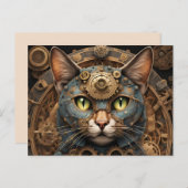 bleu steampunk chatte IA art carte postale (Devant / Derrière)