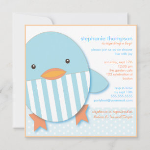 Bleu Stripe Ducky Baby Shower Invitation