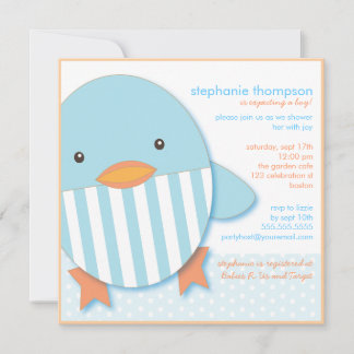 Bleu Stripe Ducky Baby Shower Invitation