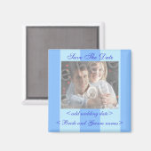 Bleu Stripes Enregistrer La Date Photo Magnet (Recto/Verso)
