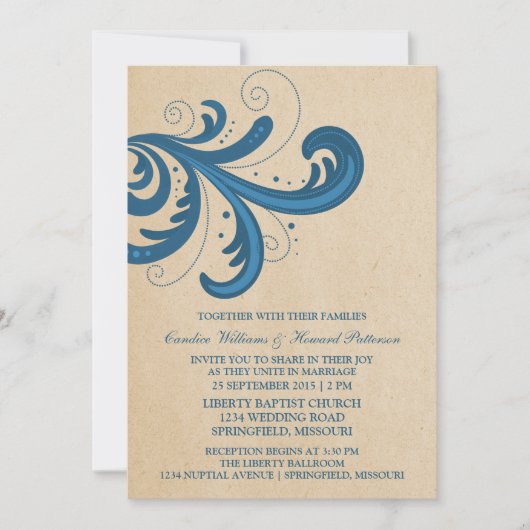 Bleu Stylish Éclats de mariage Invitation (Devant)