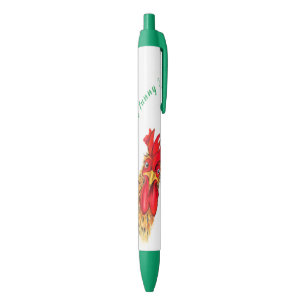 Bleu Stylo amusant avec coq surpris - Texte personnalis