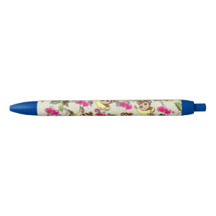 Bleu Stylo et stylo d'école Bananes Singes Coeurs