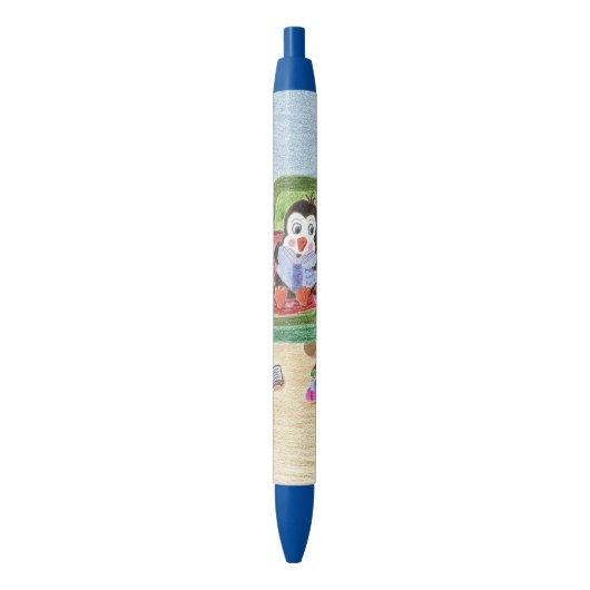 Bleu Stylo futé de coutume de pingouin de lecture (devant Vertical)