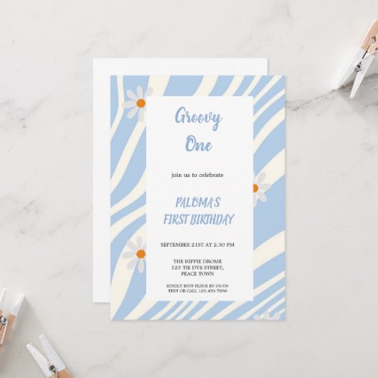 BLEU SUPER ANNIVERSAIRE INVITATION (Devant/Arrière en situation)