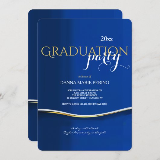 Bleu sur bleu Invitation de graduation (Devant / Derrière)