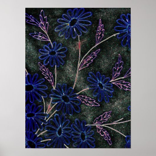 bleu sur décoration florale noire (Devant)
