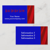 Bleu sur les cartes de visite rouges de satin (Devant / Derrière)