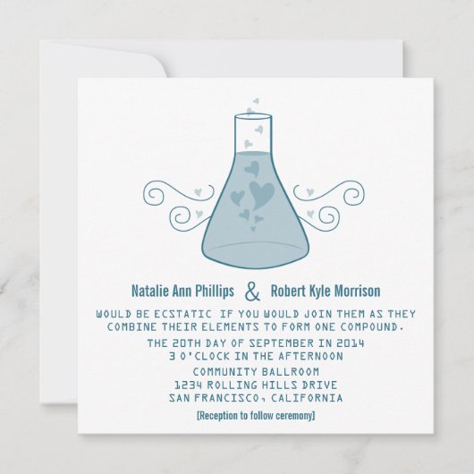 Bleu Sweet Chimie Mariage Invitation (Devant)
