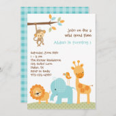 Bleu Sweet Safari Invitations (Devant / Derrière)