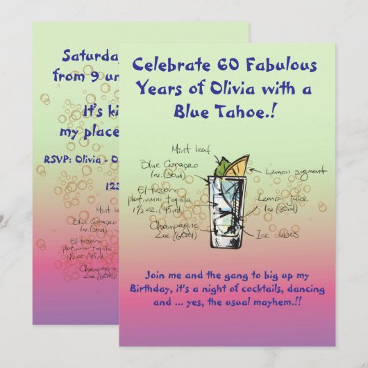 Bleu Tahoe Anniversaire Fête Invitation (Devant / Derrière)
