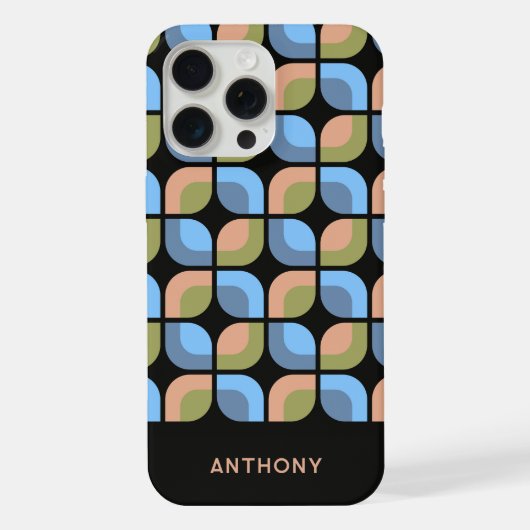 Bleu Tan Beige Vert Noir Motif d'art du Midsiècle (Verso)