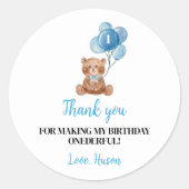 Bleu Teddy Bear Balloon 1er Anniversaire Sticker (Devant)